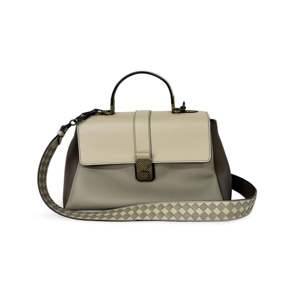 Bottega Veneta Piazza Top Handle Leather With Intrecciato Detail Gray Leather